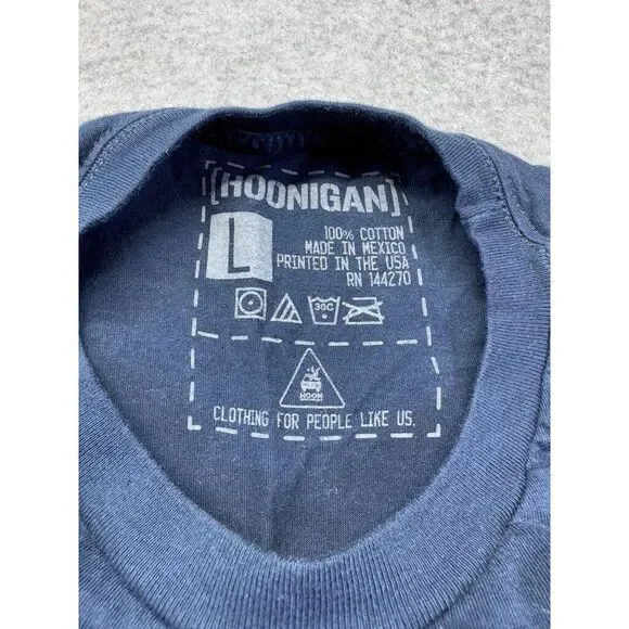 Hoonigan Men's Large Navy Blue‎ Long Sleeve Graphic T-Shirt 100% Cotton Racing - Picture 4 of 6